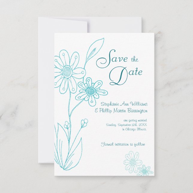 Invitation Oups Daisy Simple Aqua Bleu Étape Date (Devant)