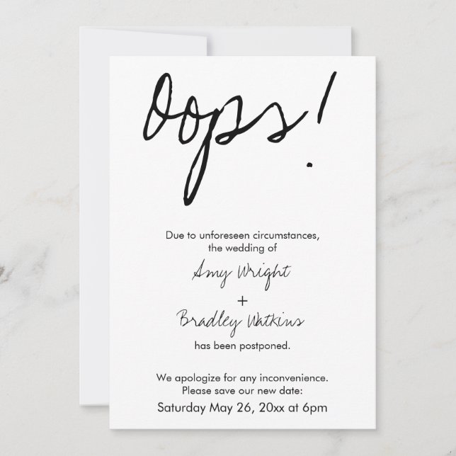 Invitation "Oups !" L'humoristique Mariage reporté (Devant)