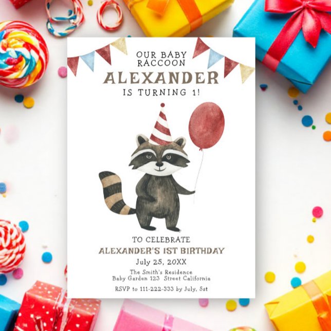 Invitation Our Baby Raccoon 1st Birthday (Créateur téléchargé)