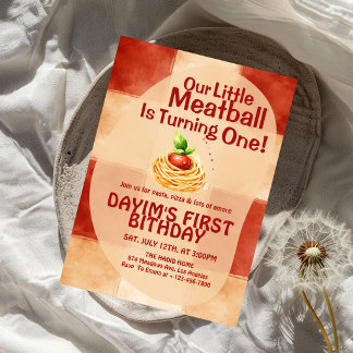 Invitation Our Little Meatball Is Turning One 1st Birthday 