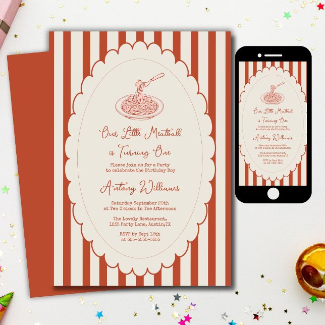 Invitation Our little meatball is turning one 1st Birthday  (Créateur téléchargé)