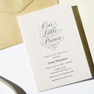 Invitation Our Little Prince Baby Creamy White Minimal Script