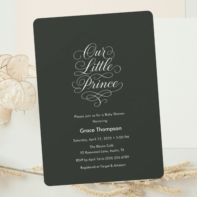 Invitation Our Little Prince Minimal Script Baby Shower Black (Our Little Prince Minimal Script Baby Shower Black Invitation)