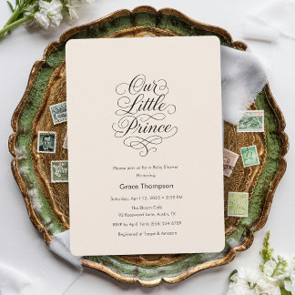 Invitation Our Little Prince Minimal Script Peach Baby Shower