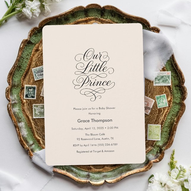 Invitation Our Little Prince Minimal Script Peach Baby Shower (Our Little Prince Minimal Script Peach Baby Shower Invitation)