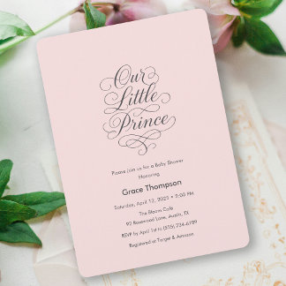 Invitation Our Little Prince Pink Minimal Script Baby Shower