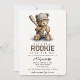 Invitation Our Little Rookie Neutral Teddy Bear Baby Shower