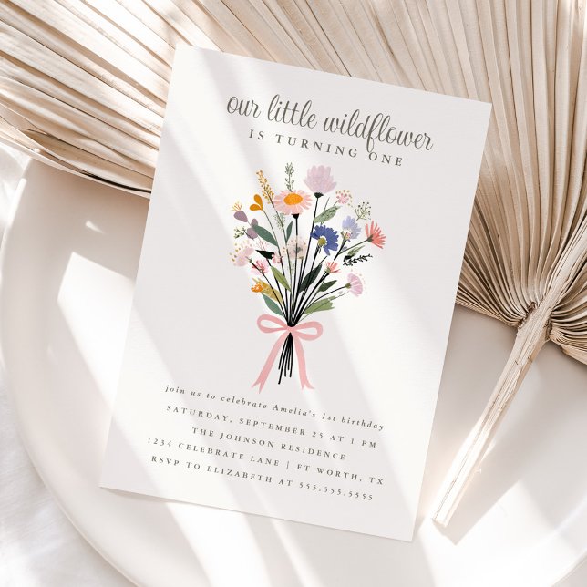 Invitation Our Little Wildflower First Birthday Party (Créateur téléchargé)