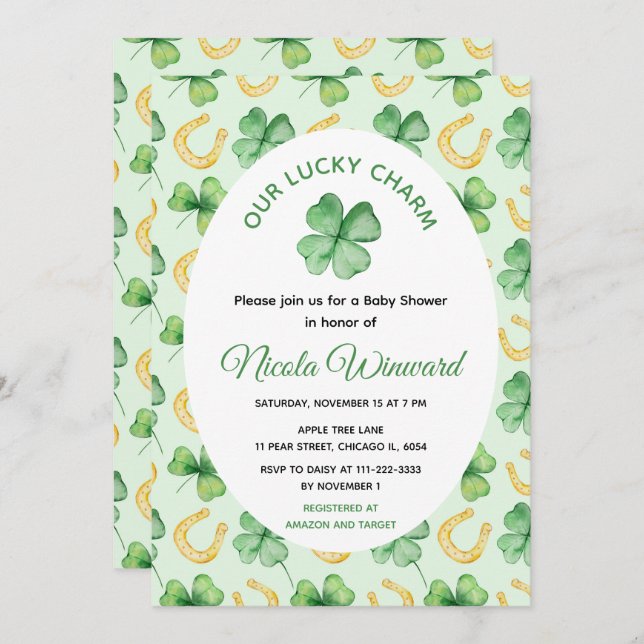 Invitation Our Lucky Charm St Patrick's Baby Shower (Devant / Derrière)