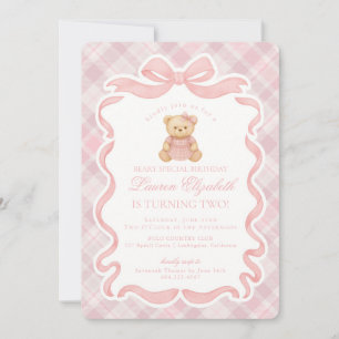 Invitation Ours à nœud papillon rose Coquette Anniversaire Ta