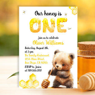 Invitation Ours à thème d'abeille dorée joueur pour un an
