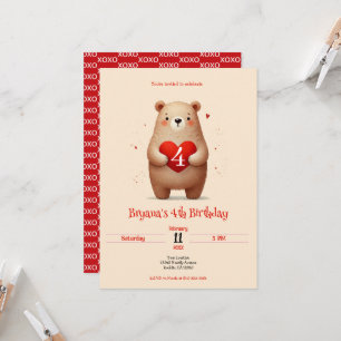 Invitation Ours aquarelle cœur rouge xoxo Saint-Valentin anni