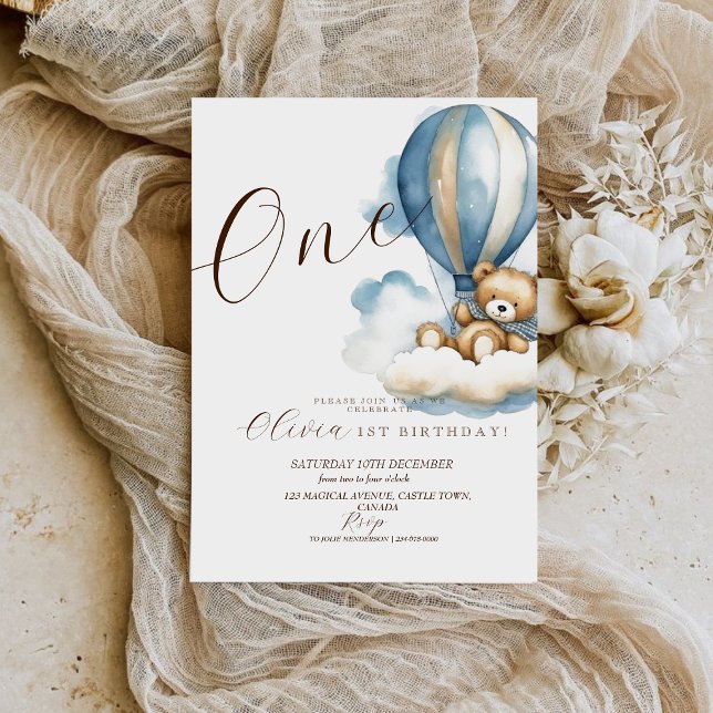 Invitation Ours Aquarelle Premier anniversaire Sexe Neutre (Créateur téléchargé)