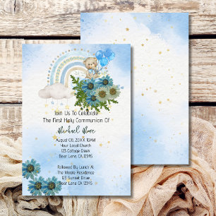 Invitation Ours arc-en-ciel Boho Première communion sainte
