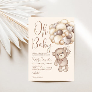 Invitation ours avec baby shower ballons