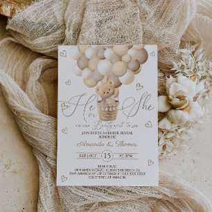 Invitation Ours avec ballons et coeurs Révélation de genre