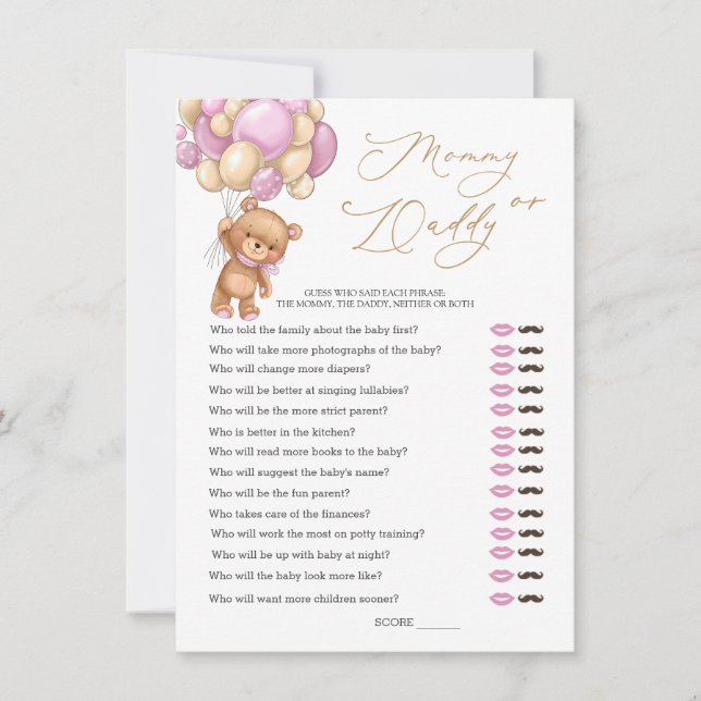 Invitation Ours Baby shower Jeu Devinez Qui Maman ou Papa (Devant)