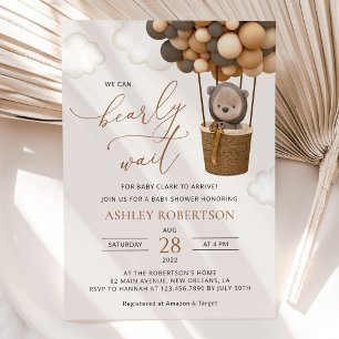 Invitation Ours, Ballons Brown, Ballons à air chaud, Baby sho