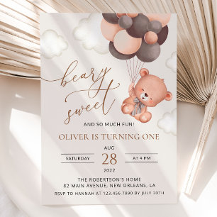 Invitation Ours, Ballons Brown, Premier Anniversaire