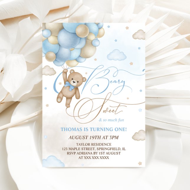 Invitation Ours Bleu Garçon 1er Anniversaire (Créateur téléchargé)