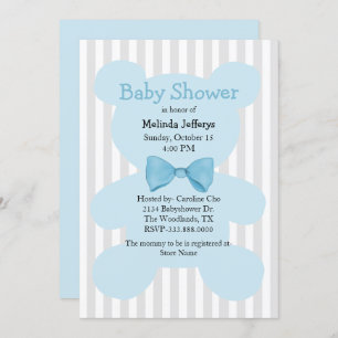 Invitation Ours bleu Teddy avec Baby shower Cravate Bow