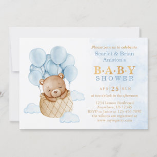 Invitation Ours bleu Teddy mignon avec Baby shower Ballons