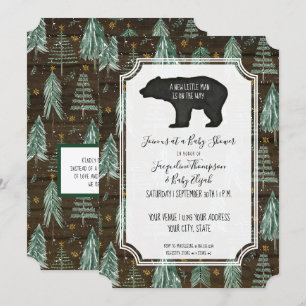 Invitation Ours Bois rustique Bois Forêt Bébé Garçon Douche
