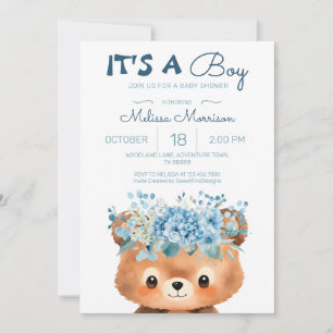 Invitation Ours c'est un garçon Fête Prénatale Bébé Bleu