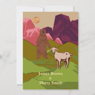 Invitation Ours Chèvre Rose Mountains Gold Moon Mariage