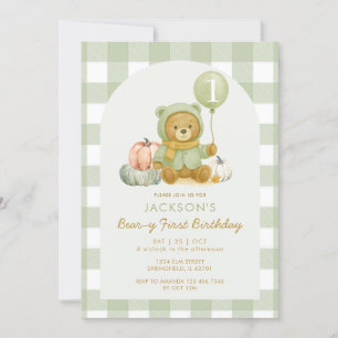 Invitation Ours Citrouille Sage Green Beary Premier anniversa