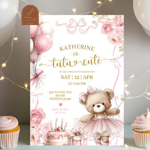 Invitation Ours Coquette Ruban Rose Tutu Anniversaire Mignon