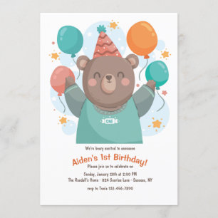Invitation Ours d'anniversaire avec l'invitation de ballons