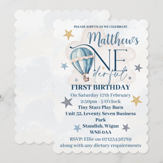Invitation Ours dans un ballon ONEderful 1st Birthday Invitat (Devant / Derrière)