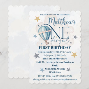 Invitation Ours dans un ballon ONEderful 1st Birthday Invitat