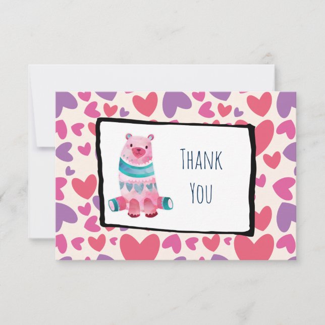 Invitation Ours d'aquarelle mignonne sur un Merci de Motif du (Devant)