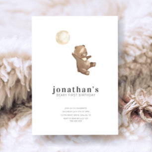 Invitation Ours d'aquarelle moderne simple 1er anniversaire