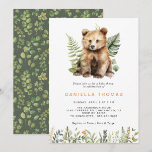 Invitation Ours de bois   Baby shower moderne neutre