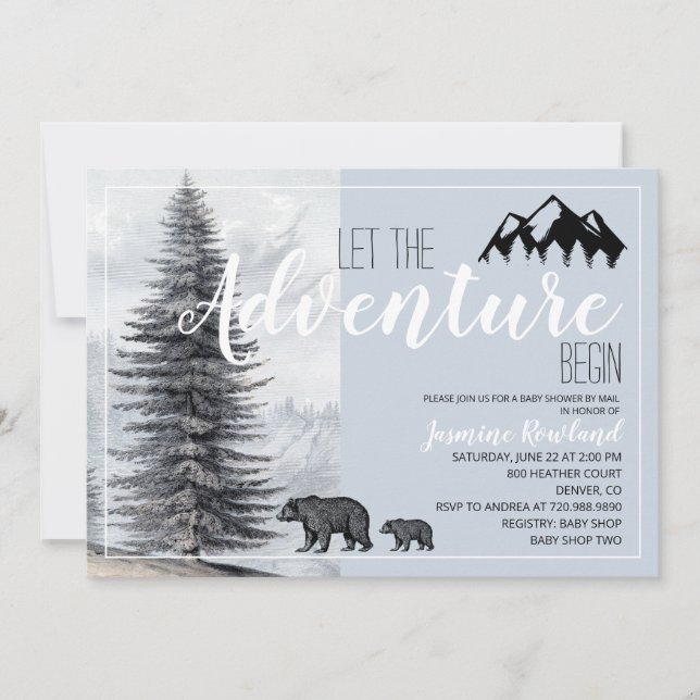 Invitation Ours de bois Baby shower par courrier (Devant)