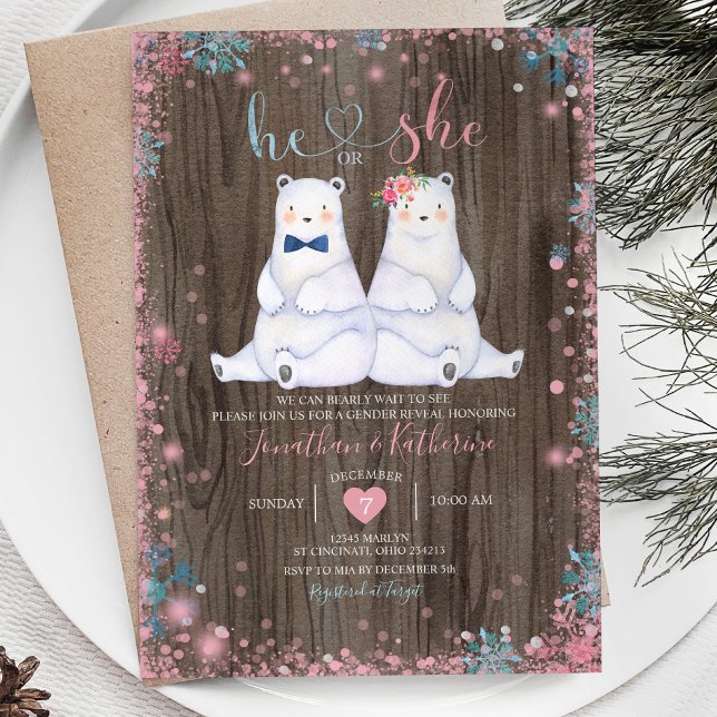Invitation Ours de bois Révélation de genre Lui ou elle Snowf (Créateur téléchargé)