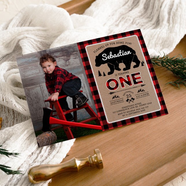 Invitation Ours de forêt de Lumberjack Un premier anniversair (Créateur téléchargé)