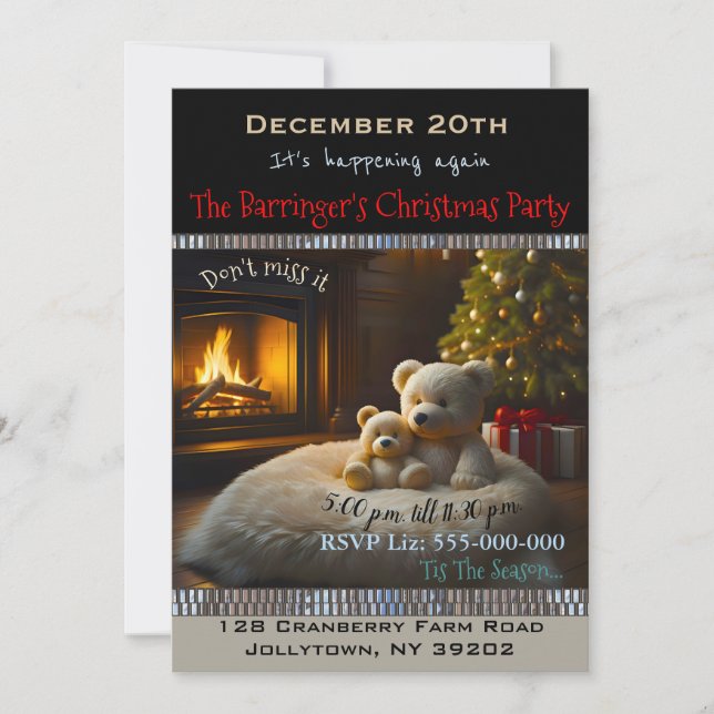 Invitation Ours de la fête de Noël du Feu (Devant)