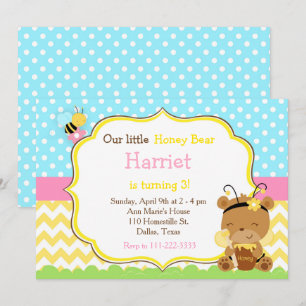 Invitation Ours de miel et abeille bourde Anniversaire