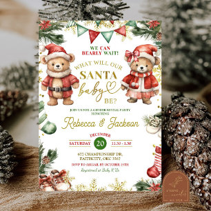 Invitation Ours de Noël Santa Bébé Révélation du Sexe