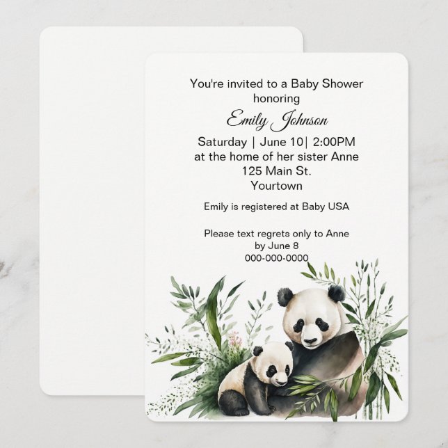 Invitation Ours De Panda Avec Bébé Cub (Devant / Derrière)