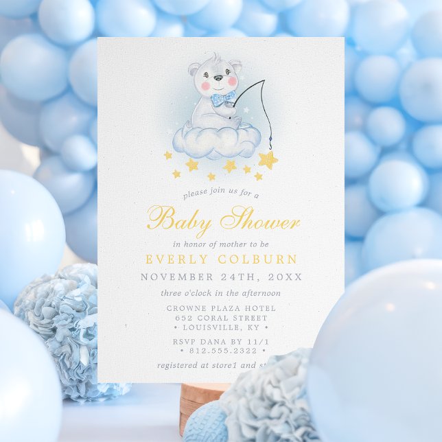 Invitation Ours De Pêche Sur Nuages Aquarelle Baby shower Gar (Créateur téléchargé)