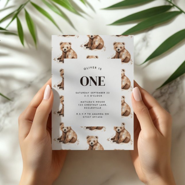 Invitation Ours d'eau sauvage 1er anniversaire moderne (Créateur téléchargé)