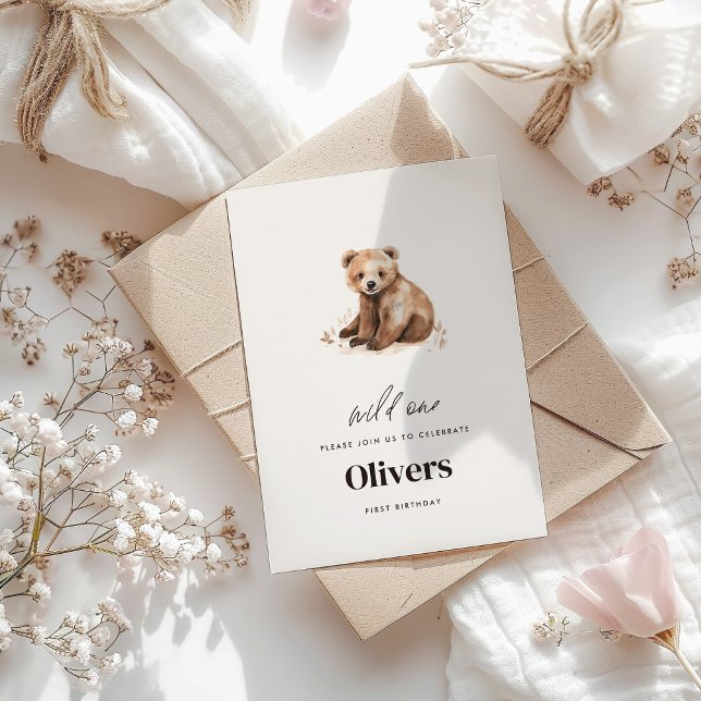 Invitation Ours d'eau sauvage 1er anniversaire moderne (Créateur téléchargé)