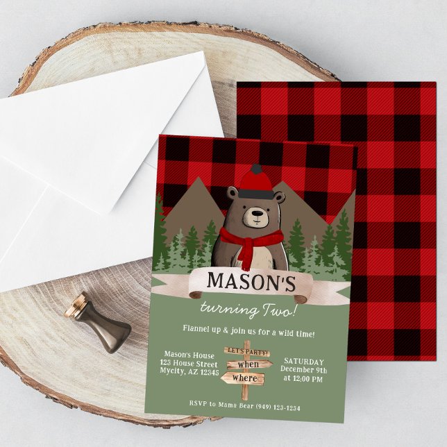 Invitation Ours d'hiver Plaid de Buffalo Rouge Anniversaire (Créateur téléchargé)
