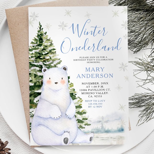Invitation Ours d'hiver Snowflakes Onederland 1er anniversair (Créateur téléchargé)