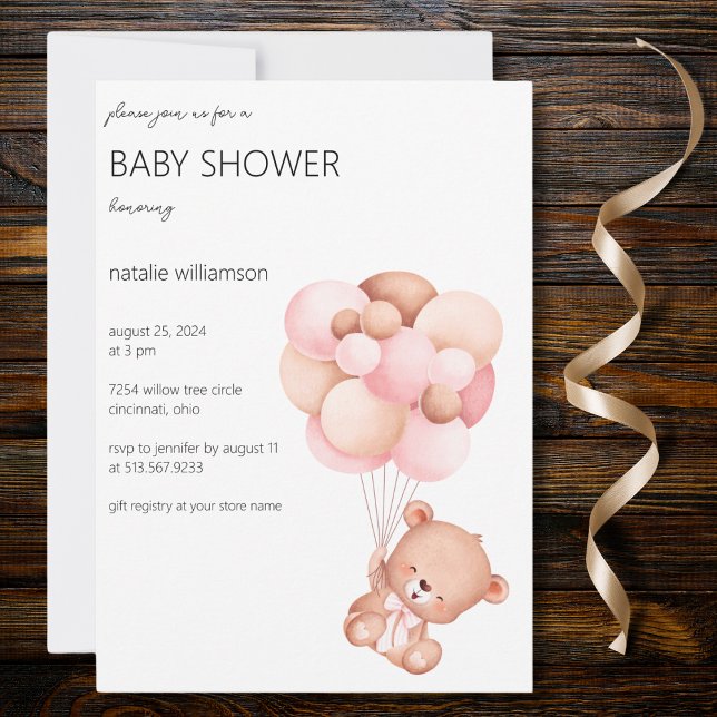 Invitation Ours doux avec Baby shower à ballons (Also available with QR code. )